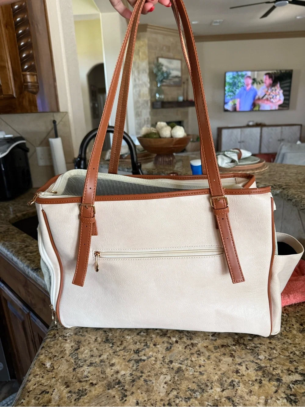 LASAVIN Soft-Sided Pet Carrier Tote Cream & Brown Small Dog/Cat Travel Bag